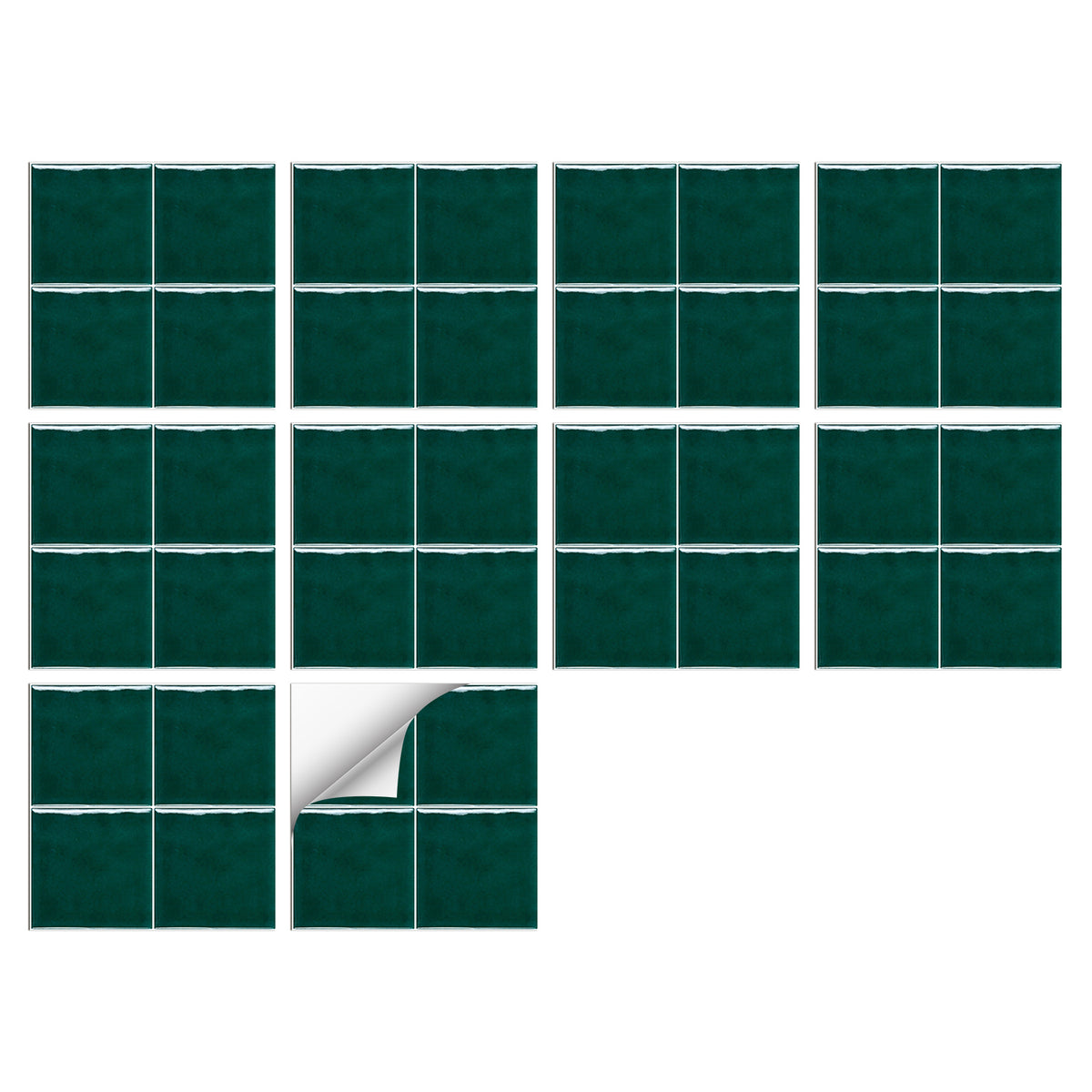 Green French Country Style Wallpaper Glazed Square Tile Sticker 10PCS