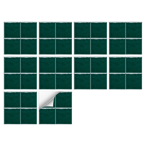 Green French Country Style Wallpaper Glazed Square Tile Sticker 10PCS