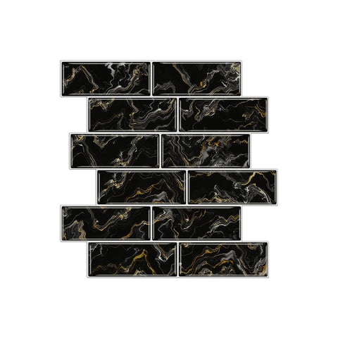 Black Gold Imitation Glue Shaped Marble Wall Tiles 12Pcs Stickers