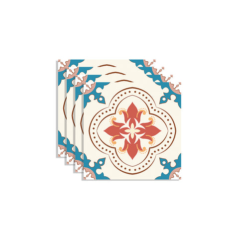 Vibrant Red Blue Floral Pattern Tile