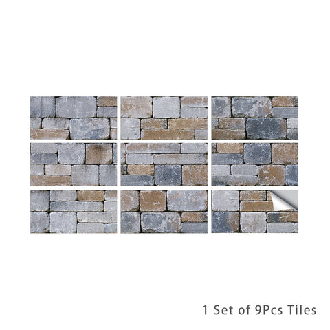 Grey and Brown Splicing Marble Texture Floor Stickers Peel and Stick Countryside