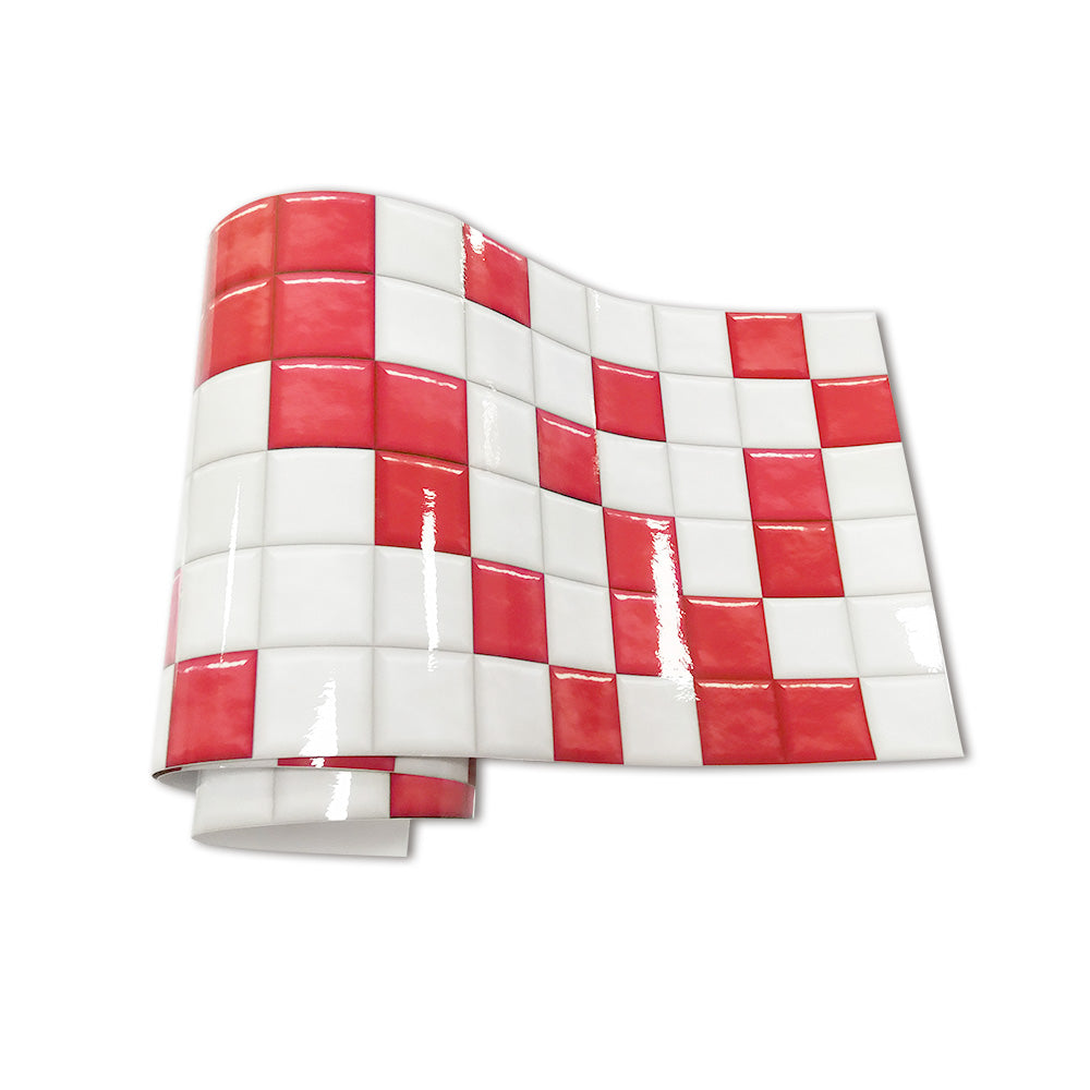 Red and White Stone Wallpaper Stonelike Mosaic Wall Tiles Sticker Stoner Peel and Stick Passion