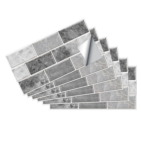 Grey and White Peel and Stick Marble Floor Tiles Stickers Modern Minimalist