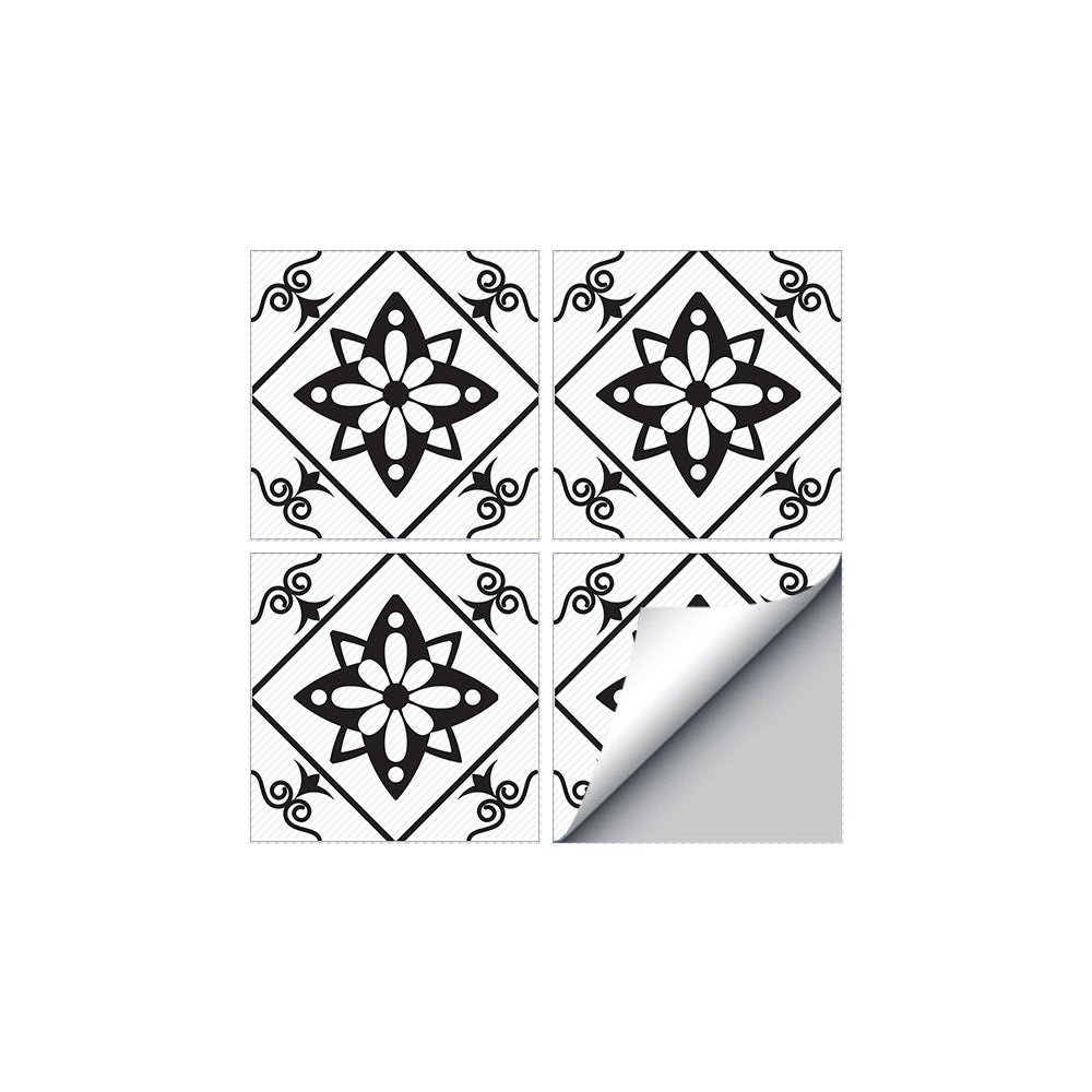 Black and White Floral Pattern Tile Sticker