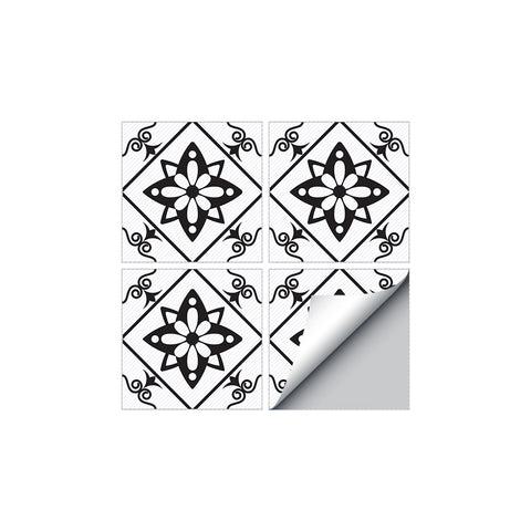 Black and White Floral Pattern Tile Sticker