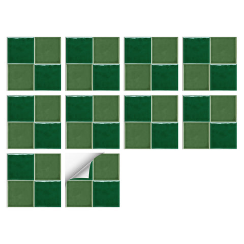 Green Nature Glazed Wallpaper Square Tile Sticker 10PCS