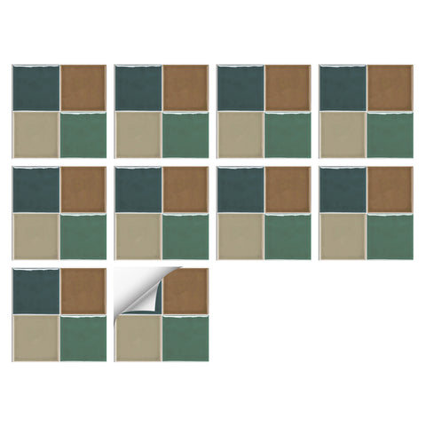 Brown Beige Green Retro French Glazed Wallpaper Square Tile Sticker 10PCS