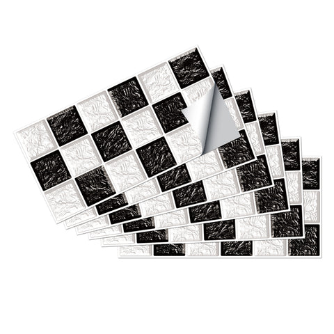 Black and White Peel and Stick Marble Texture Floor Tiles Stickers Modern Elegant