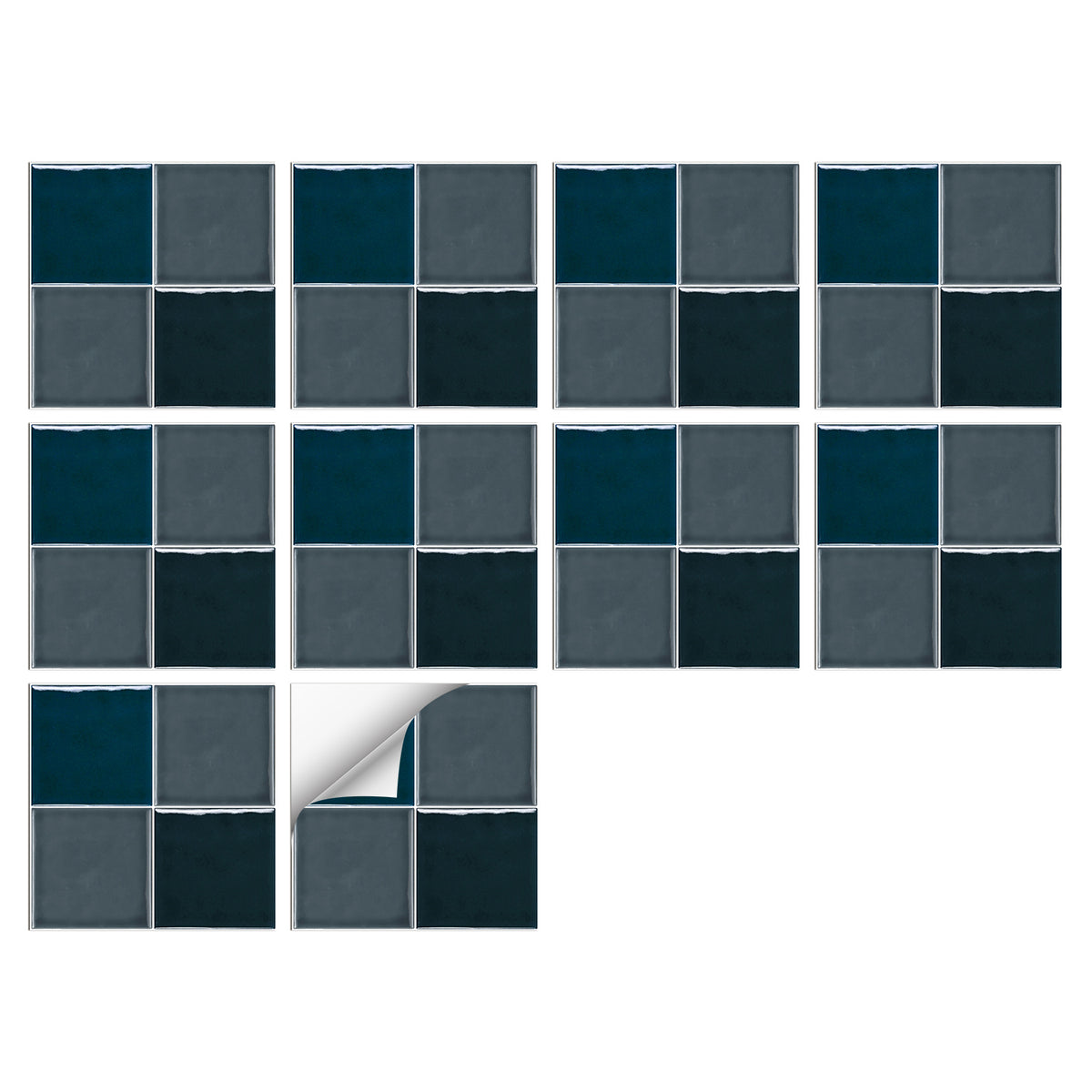 Blue and Grey Glazed Wallpaper Square Tile Sticker 10PCS