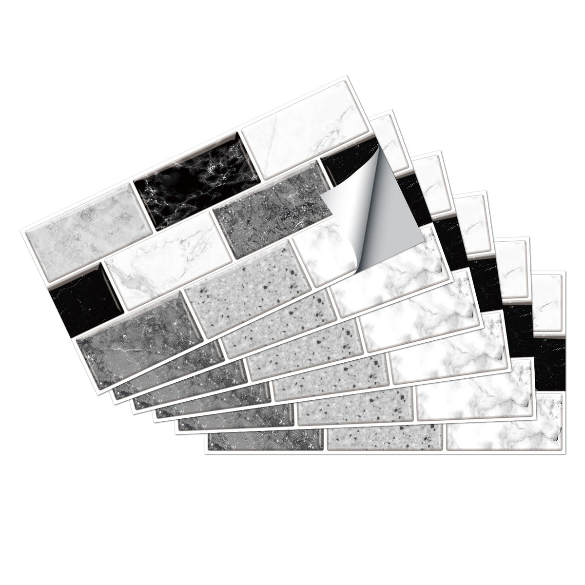 Black and White Peel and Stick Marble Floor Tiles Stickers Modern