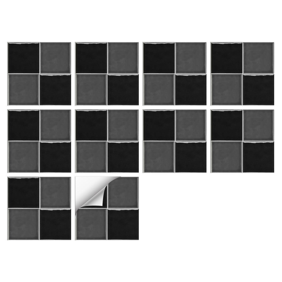 Black and Grey Glazed Wallpaper Square Tile Sticker 10PCS