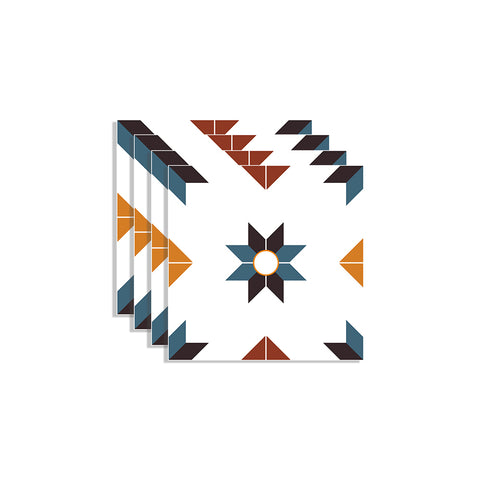 Vibrant Blue and Orange Star Pattern Tile