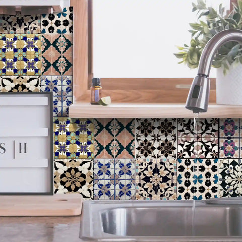 Artistic floral tile stickers make the space bloom with elegance