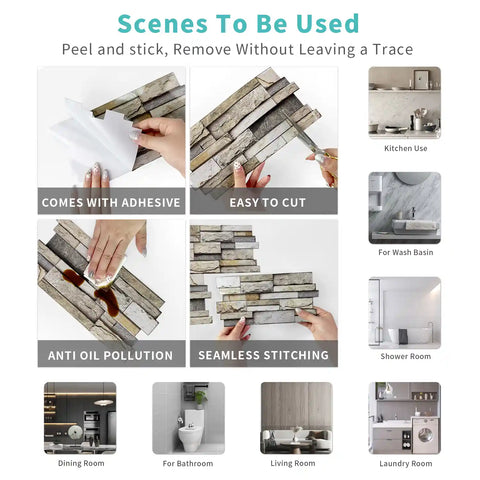 Special Shaped Marble Tile Sticker (Light Brown) 12pcs Peel And Stick Wallpaper Luxury and Elegant Style Wall Decor