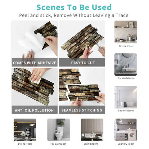 Special Shaped Marble Tile Sticker (Dark Brown) 12pcs Peel And Stick Wallpaper Luxury and Elegant Style Wall Decor