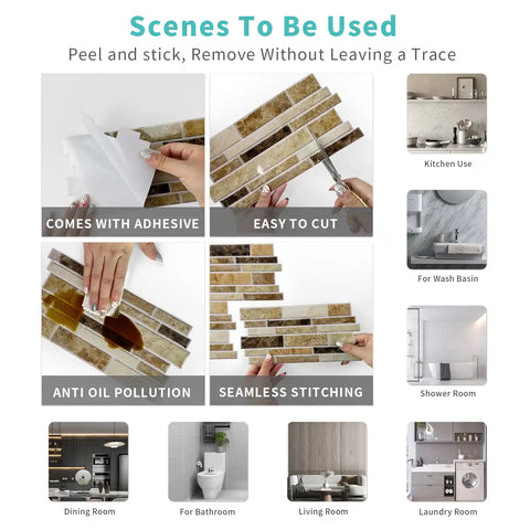 Special Shaped Marble Tile Sticker (Dark Yellow) 12pcs Peel And Stick Wallpaper Luxury and Elegant Style Wall Decor