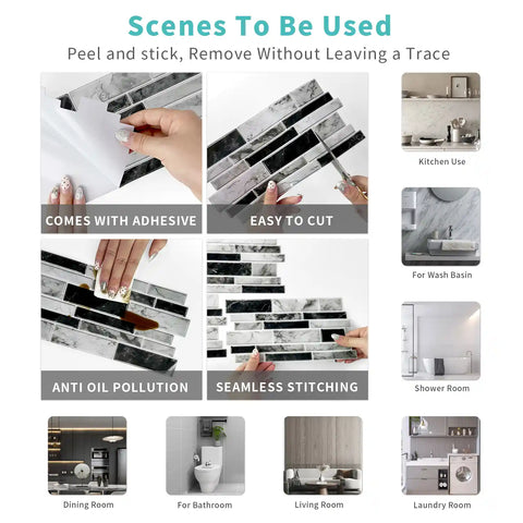 Special Shaped Marble Tile Sticker (Mixed Grey) 12pcs Peel And Stick Wallpaper Luxury and Elegant Style Wall Decor