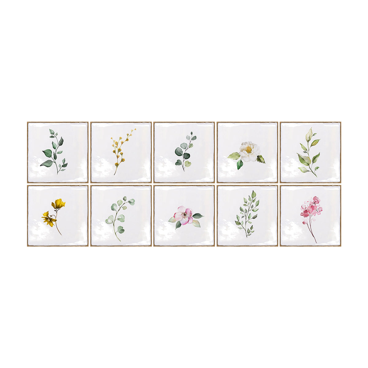 White with Floral Vintage Square Tile Stickers