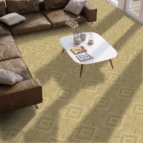 Beige Geometric Wood Stick & Peel Floor Tiles for Living Room