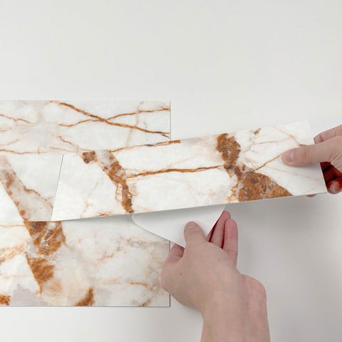 Creamy Caramel Marble Stick on Tiles for Kitchen Backsplash and Bathroom Floors