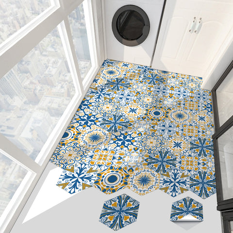 Blue and orange contrast geometric tiles: dynamic harmony, natural charm