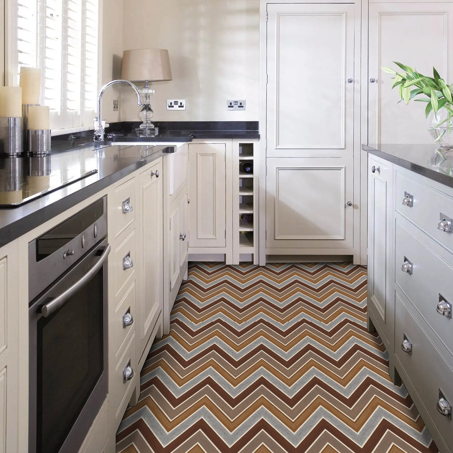 Multicolor Twill Wood Floor Wallpaper for Kitchen
