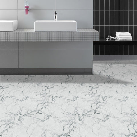 White Marble Texture Floor Stickers Peel and Stick Tile Easy to Apply Minimalist