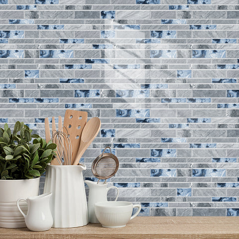 Blue Modern Minimalist Wall Tile Shaped Stickers 12PCS