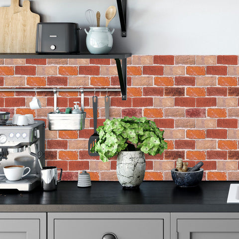 Brick Red Rustic Stone Tile Stickers Country Style Rock Wallpapers 10 Pcs