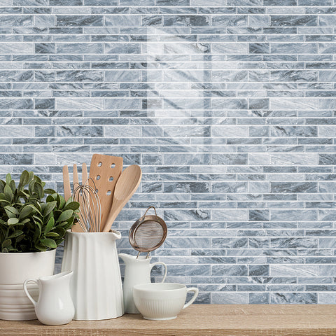 Grey Blue Modern Minimalist Wall Tile Shaped Stickers 12PCS