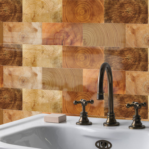 Rustic Tree Ring Wood Wallpaper with Wood Texture for Bathroom Decor 