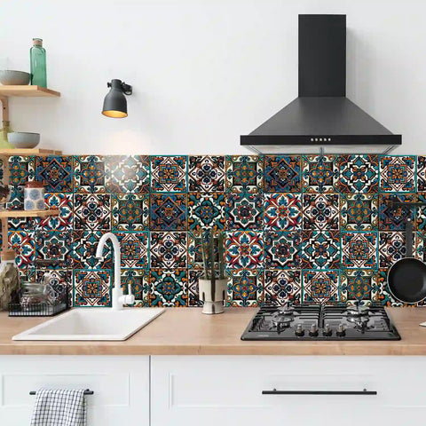 Retro blue and orange: the exotic style of tile stickers