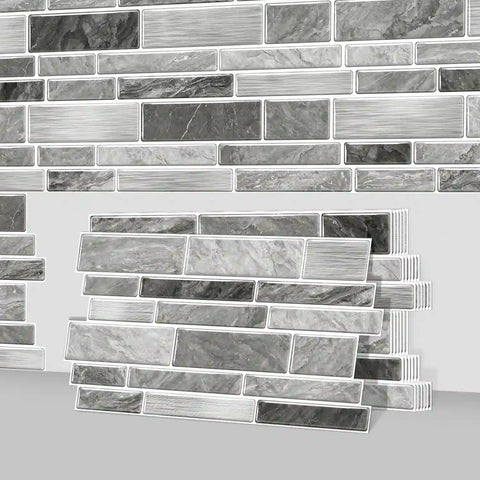 Special Shaped Marble Tile Sticker (Light Grey) 12pcs Peel And Stick Wallpaper Luxury and Elegant Style Wall Decor