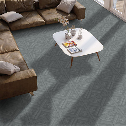 Deep Gray Crosshatch Plaid Wood Grain Peel and Stick Floor Tile for Living Room