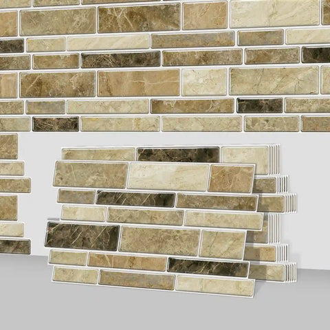 Special Shaped Marble Tile Sticker (Dark Yellow) 12pcs Peel And Stick Wallpaper Luxury and Elegant Style Wall Decor