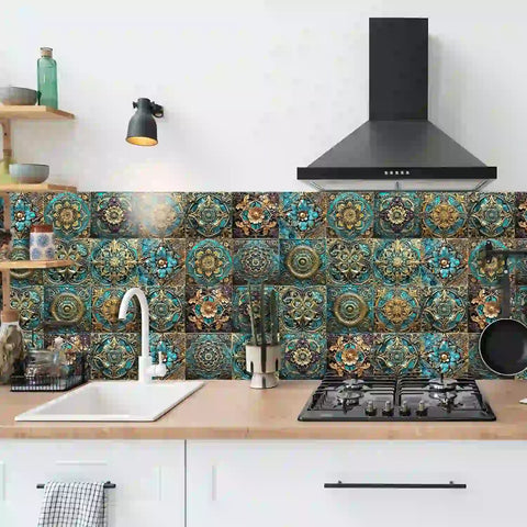 Fresh green and gold tone: the natural elegance of tile stickers