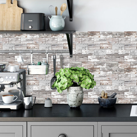 Vintage-Inspired Soft Gray and White Wood Peel and Stick Tile – Durable PVC with Unique Patterns