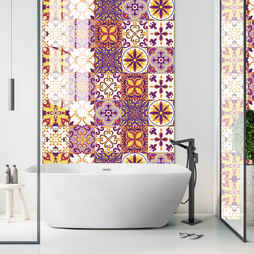 Gorgeous purple and yellow tone: the artistic bloom of tile stickers