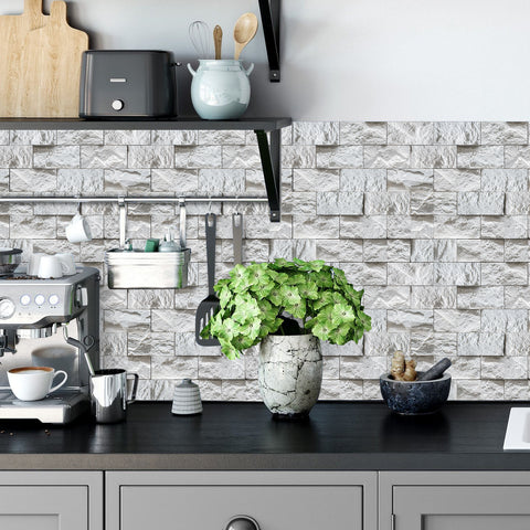 white stone wallpaper for kitchen
