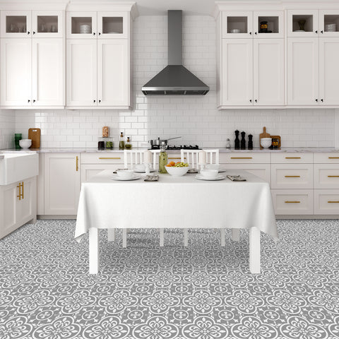 Grey and White Flowers Marble Texture Floor Stickers Tile Modern Peel and Stick