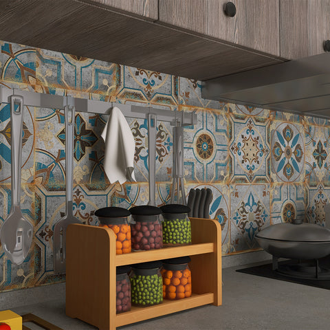 Retro blue-brown tone: the nostalgic style of tile stickers