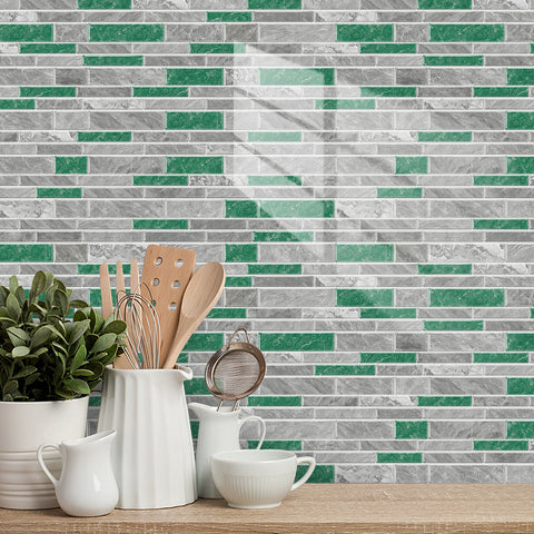 Green and Grey Modern Minimalist Wall Tile Shaped Stickers 12PCS