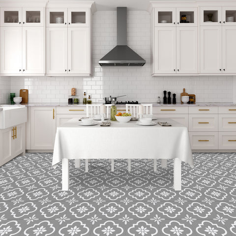 Grey and White Floor Tile Stickers Marble Texture Modern Geometric Peel and Stick