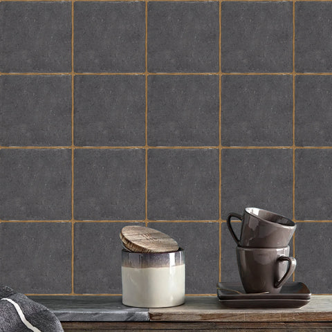 Dark Grey Modern Square Tile Sticker Elegant Wallpaper 10PCS