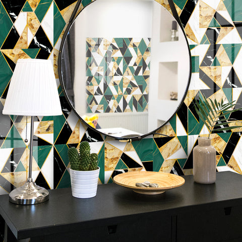 Classic green and gold tone: the elegant style of tile stickers