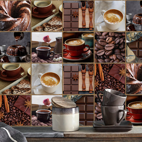 Dark Coffee Vintage Square Nature Tile Stickers 10PCS