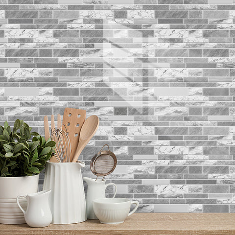 Grey and White Modern Minimalist Wall Tile Shaped Stickers 12PCS