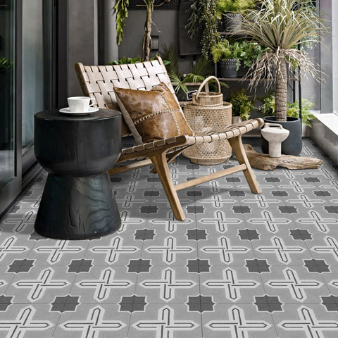 Grey Cross Shaped Marble Floor Tile Decals Peel and Stick