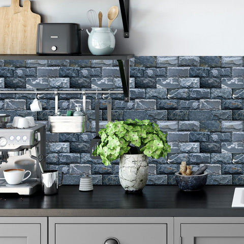 Grey Blue Nature Stone Tile Stickers Rustic Rock Wallpapers 10 Pcs