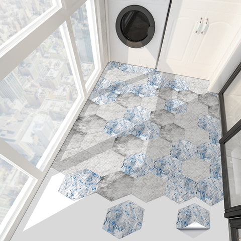 Blue and white interwoven hexagonal tiles: fresh and steady, personality charm